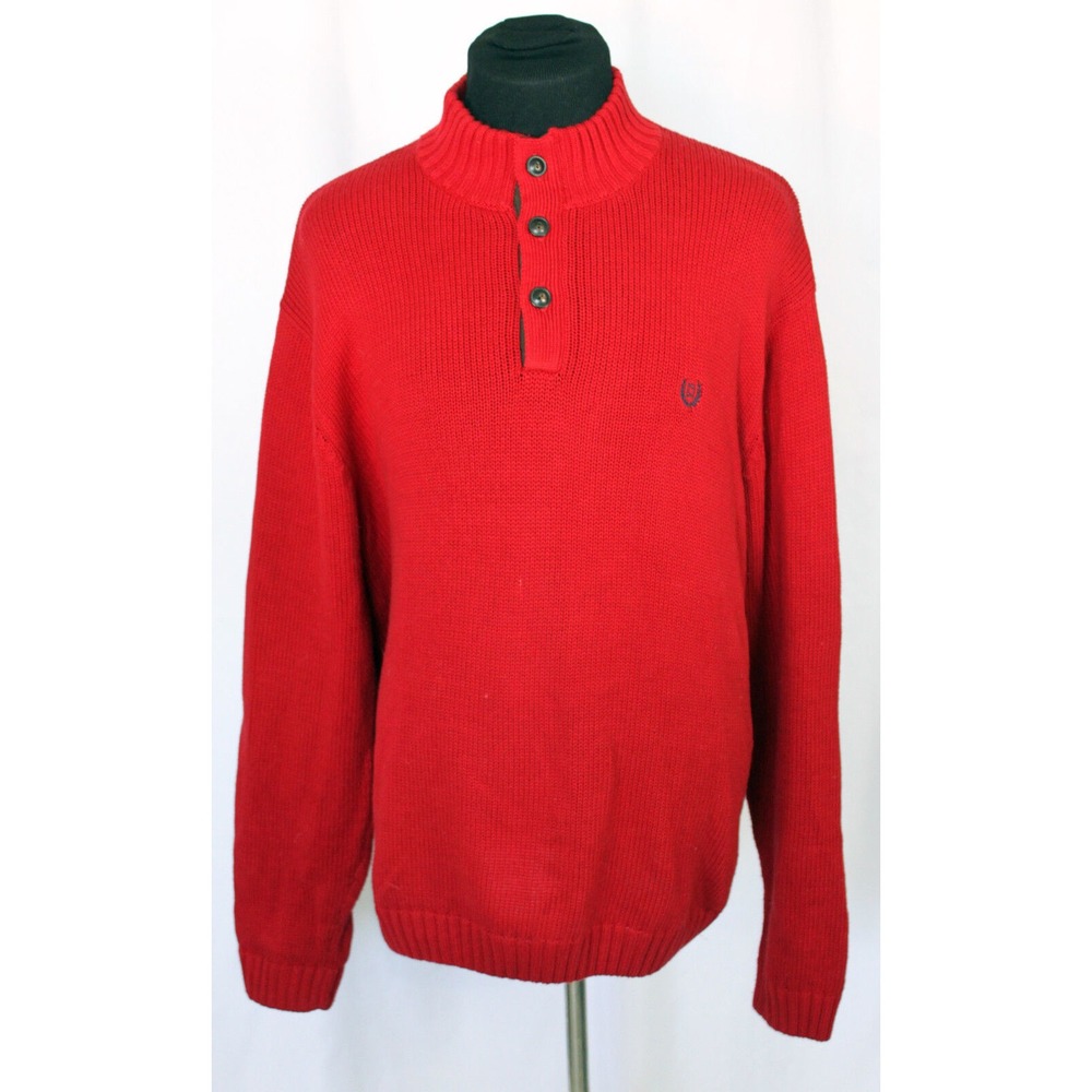 Chaps Ralph Lauren Red Knitted Sweater w/ Brown‎ Elbow Patches Size XL